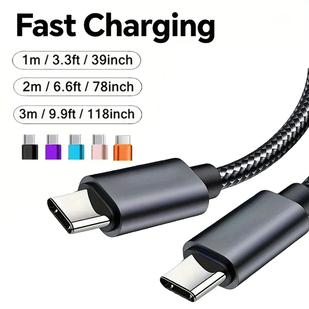 Câble USB-C tressé en nylon 60W pour iPhone 15, 16, 17 Pro Max, longueurs 1m, 2m et 3m, câble de charge rapide USB-C vers USB-C pour Samsung, Xiaomi et Huawei 4