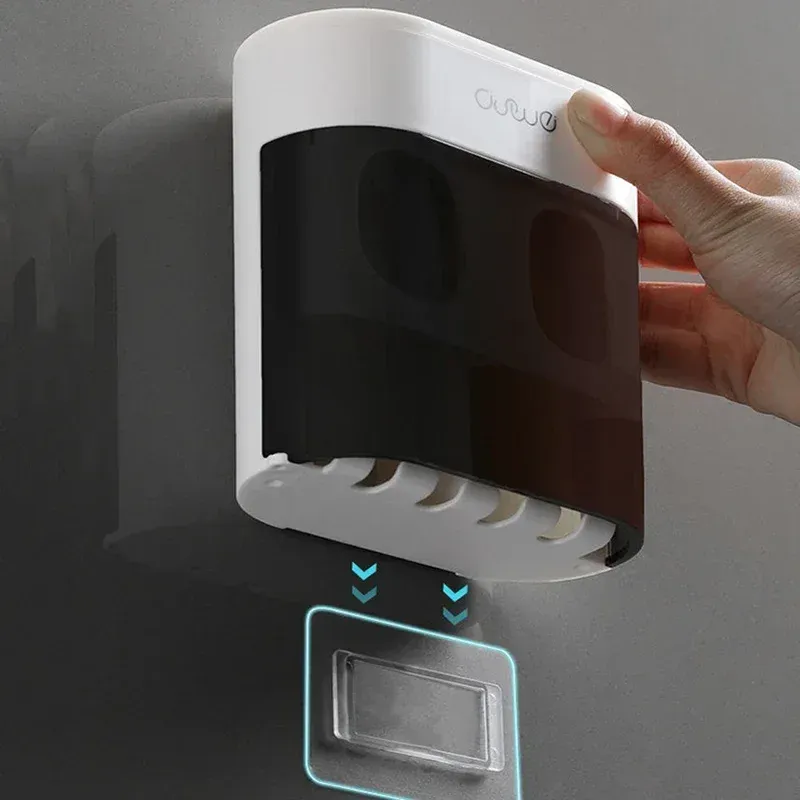 Distributeur automatique de dentifrice mural avec porte-brosses à dents magnétique 6