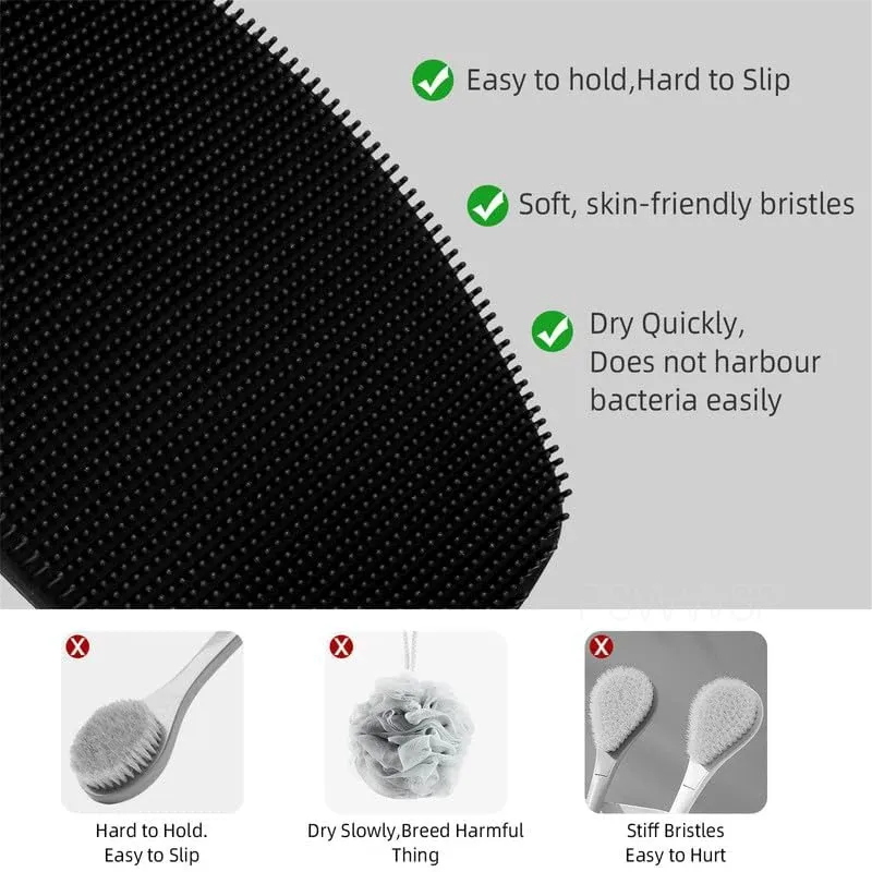 Brosse de douche exfoliante en silicone pour le corps et le visage, avec poignée, utilisable à sec ou humide, mixte 5