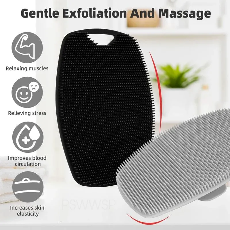 Brosse de douche exfoliante en silicone pour le corps et le visage, avec poignée, utilisable à sec ou humide, mixte 4