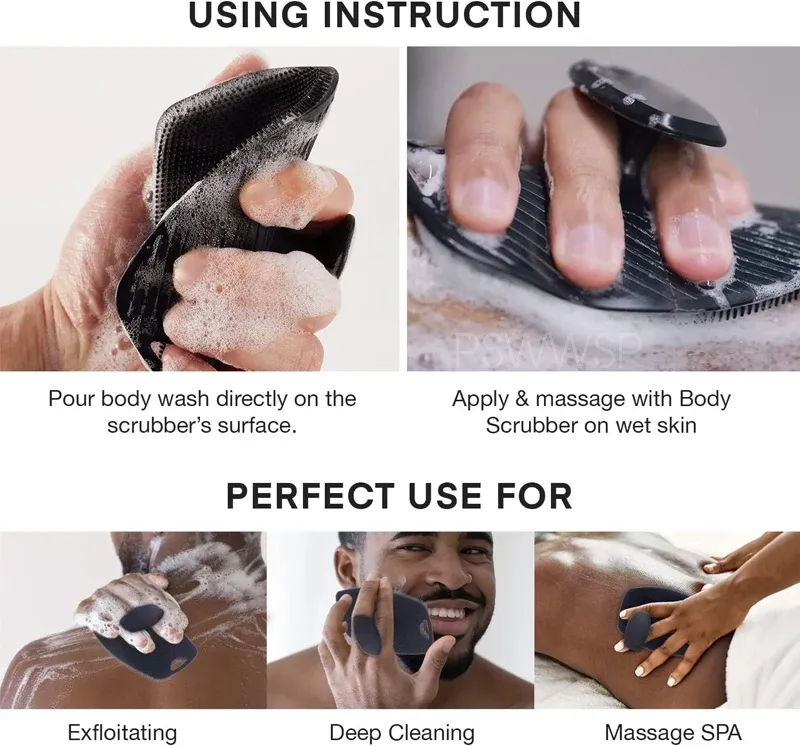 Brosse de douche exfoliante en silicone, poignée ergonomique