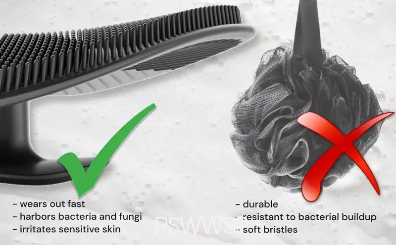 Brosse de douche exfoliante en silicone en situation