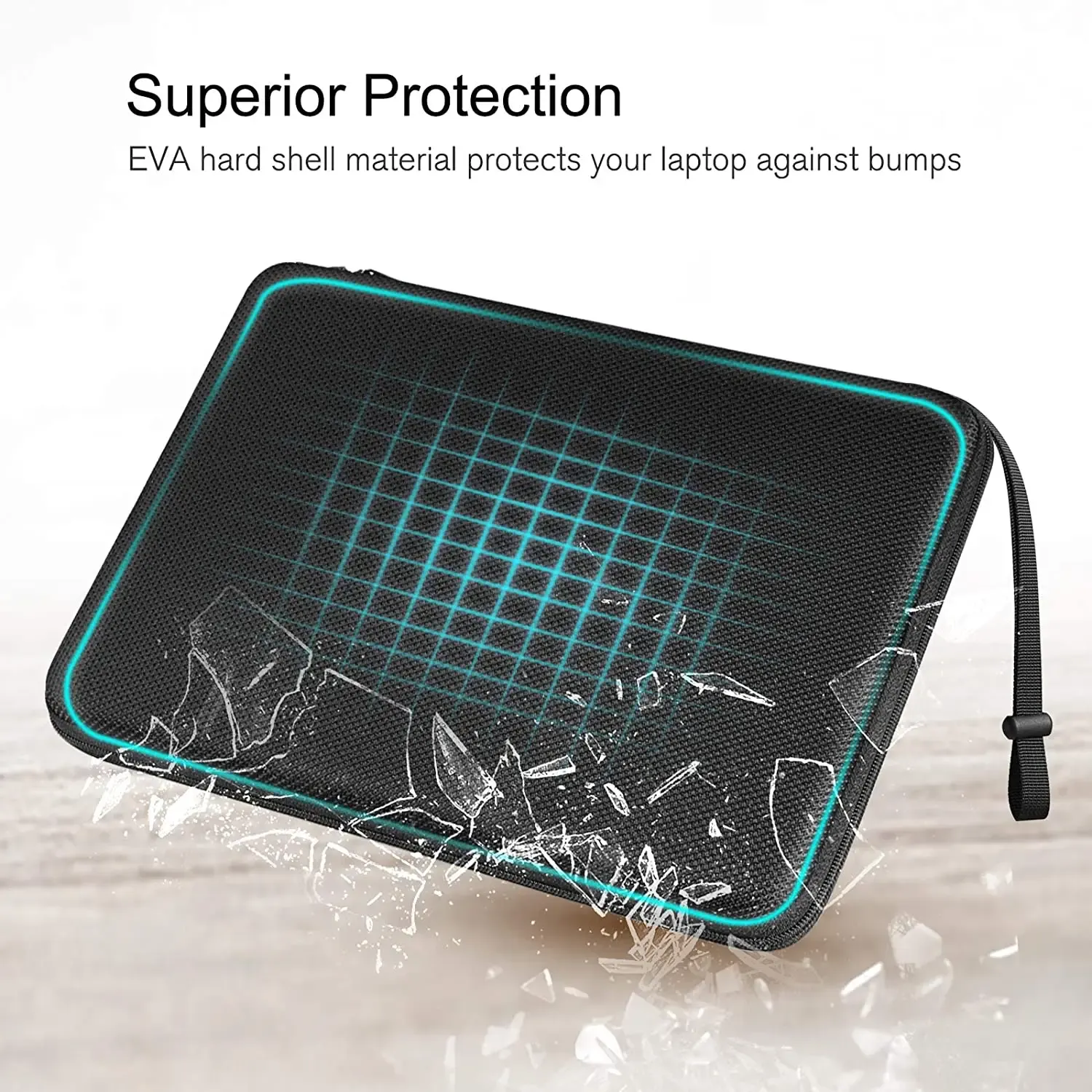 Housse de protection pour ordinateur portable 13, 14 et 15,6 pouces, étanche, antichoc, en EVA, noir, avec sangles 3