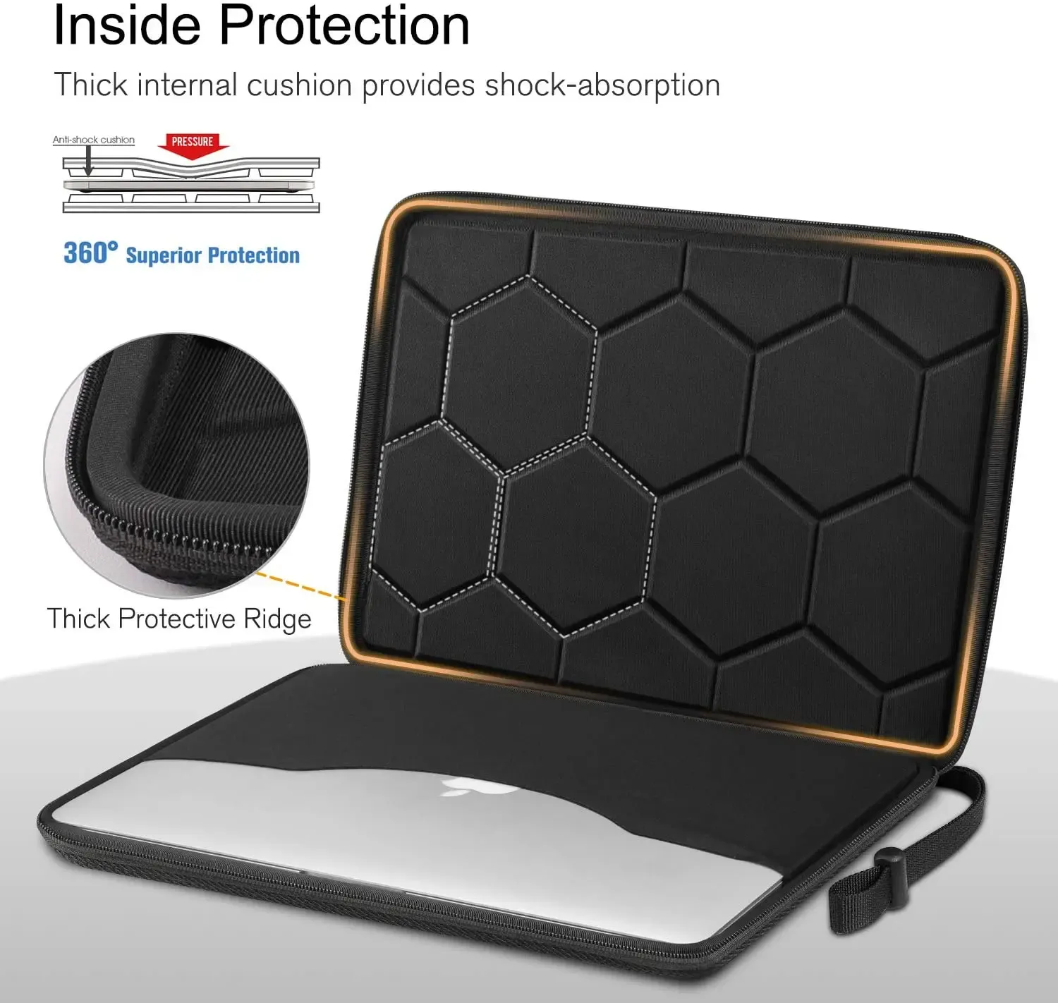 Housse de protection pour ordinateur portable 13, 14 et 15,6 pouces, étanche, antichoc, en EVA, noir, avec sangles 4