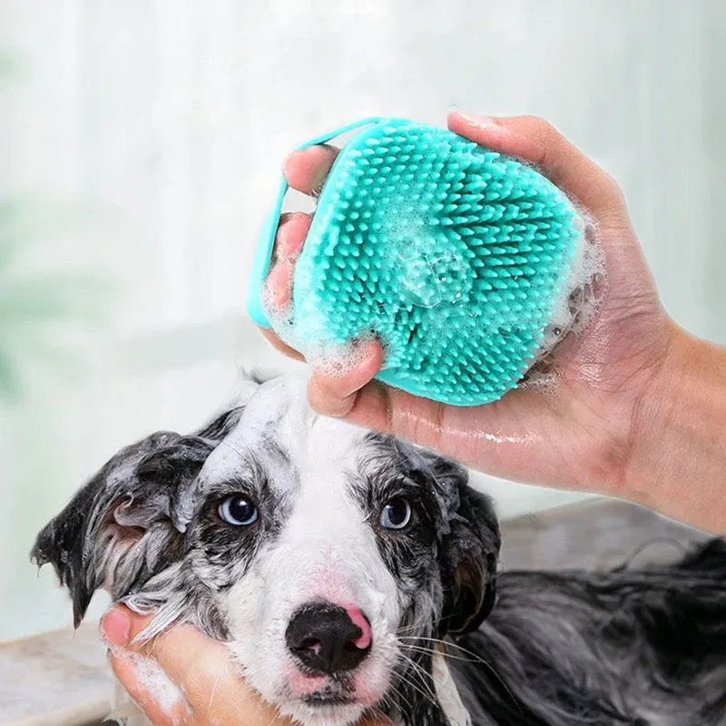 Brosse de bain en silicone souple pour chien et chat, avec peigne et masseur 2