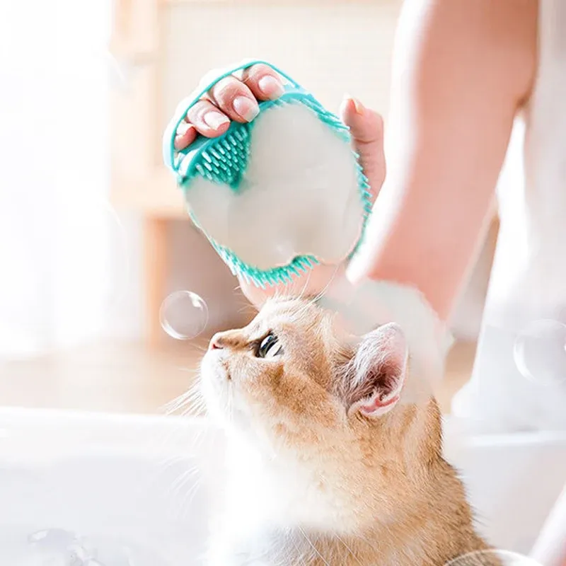 Brosse de bain en silicone souple pour chien et chat, avec peigne et masseur 3
