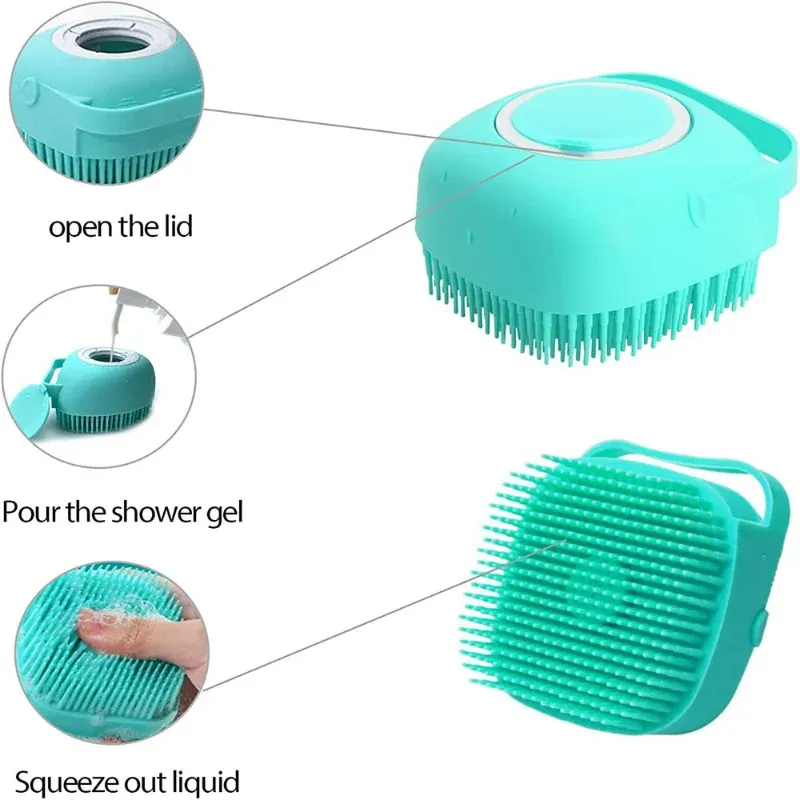 Brosse de bain en silicone souple pour chien et chat, avec peigne et masseur 5