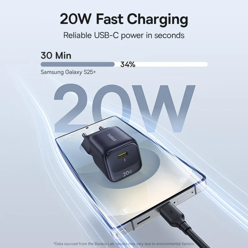 Chargeur USB Type-C Baseus 20 W, compact et portable, prise en charge du Power Delivery (PD) et de la charge rapide, compatible iPhone 15, 14, 13, 12, 11, X, 8 et Plus, Pro, Pro Max 2