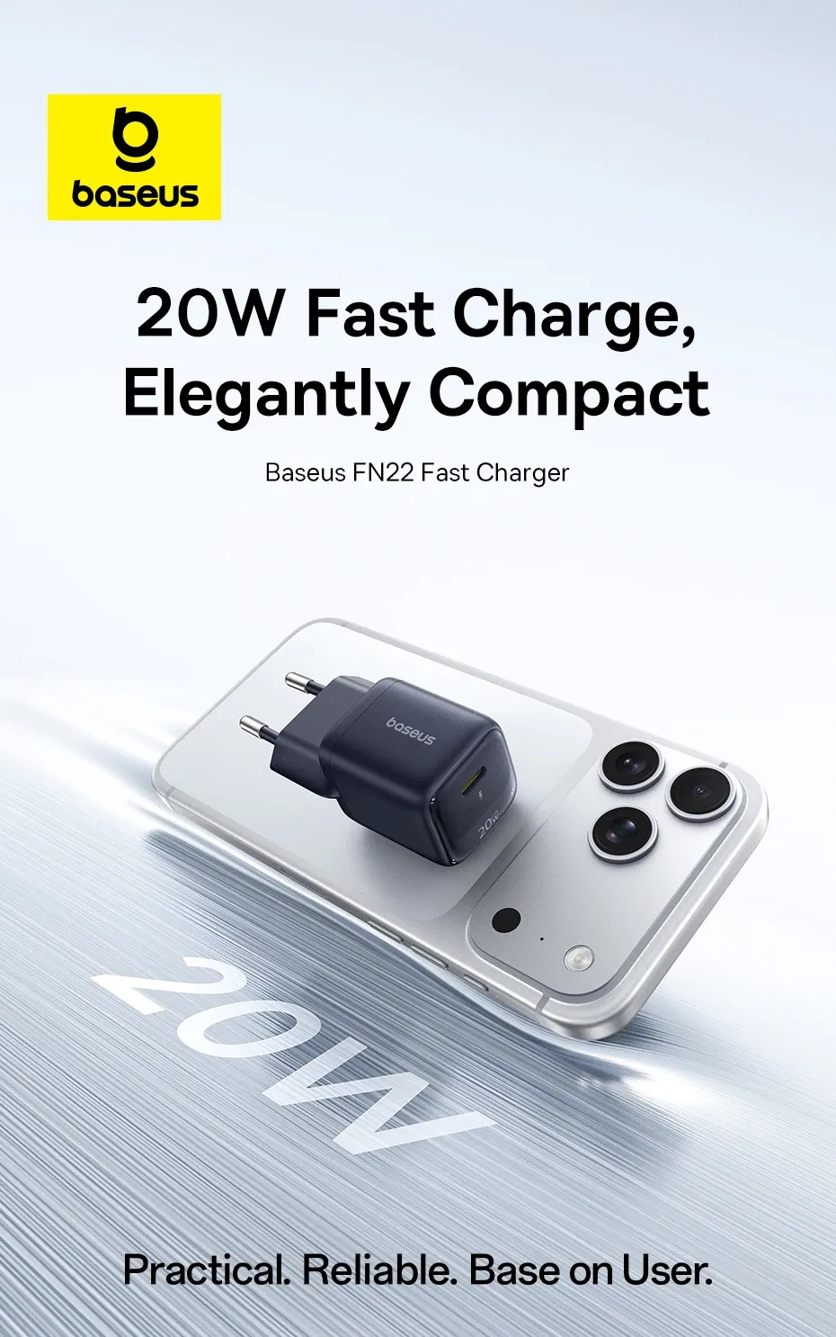 Chargeur rapide Baseus USB-C Mini 20 W, vue principale