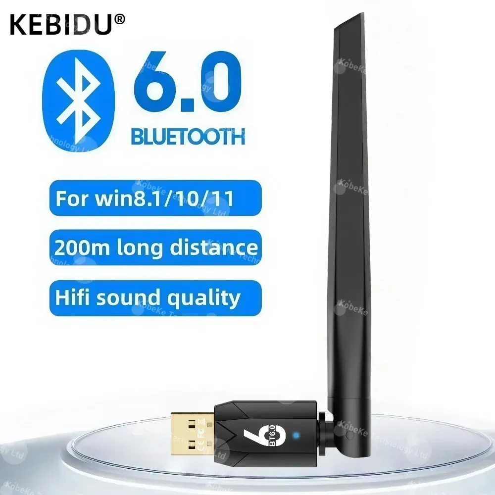 Adaptateur Bluetooth 6.0 USB, Récepteur et Transmetteur Audio, Portée 200 m, Pilote Gratuit pour Windows 11/10/8.1