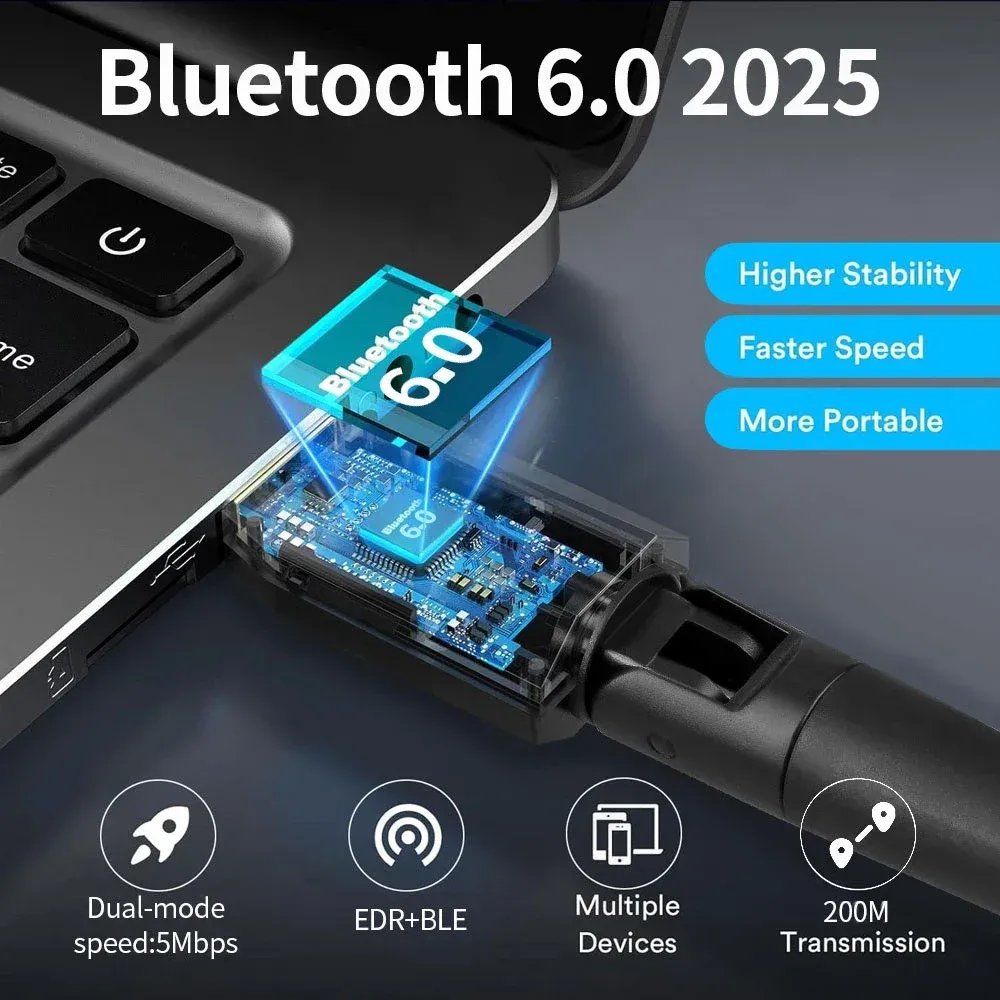 Adaptateur Bluetooth 6.0 USB, Récepteur et Transmetteur Audio, Portée 200 m, Pilote Gratuit pour Windows 11/10/8.1 2
