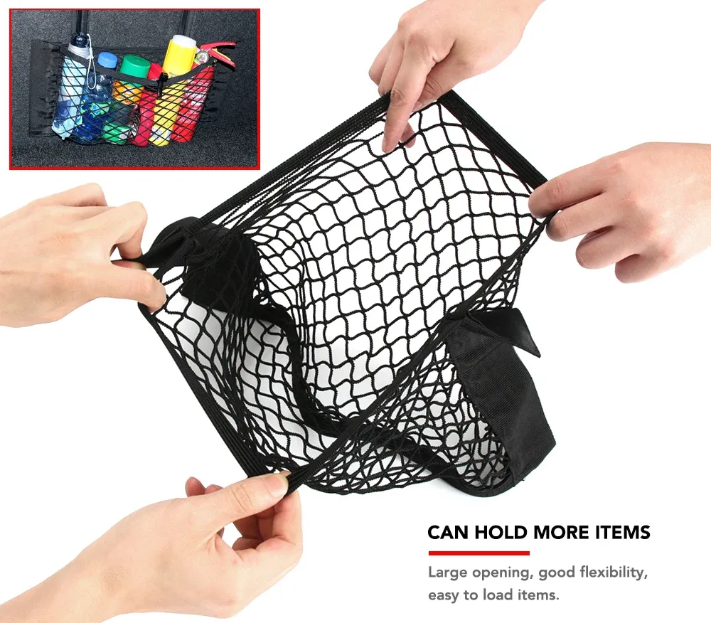 Filet de rangement élastique pour siège arrière de voiture 40 x 25 cm, avec pochette adhésive en maille 3
