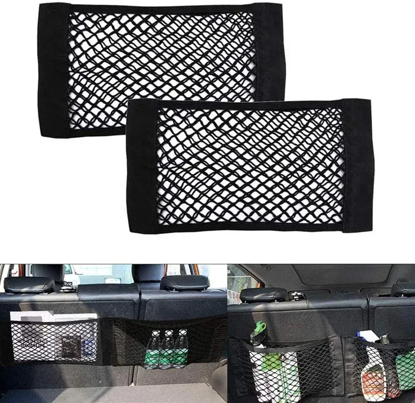 Filet de rangement élastique pour siège arrière de voiture 40 x 25 cm, avec pochette adhésive en maille 2