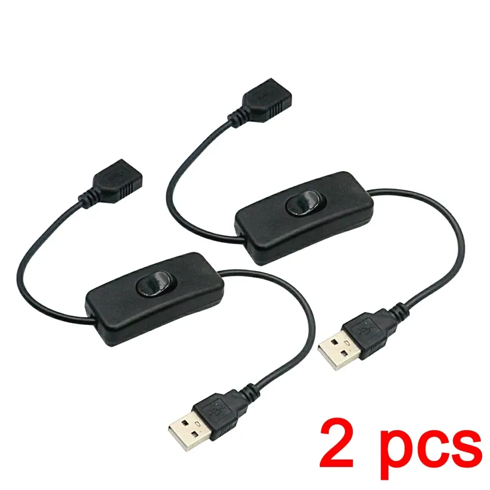 Câble USB avec interrupteur marche/arrêt, lot de 2, rallonge de câble à bascule pour lampe USB, câble d'alimentation pour ventilateur USB, adaptateur durable, câble USB LED