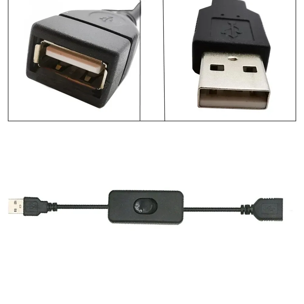 Câble USB avec interrupteur marche/arrêt, lot de 2, rallonge de câble à bascule pour lampe USB, câble d'alimentation pour ventilateur USB, adaptateur durable, câble USB LED 4