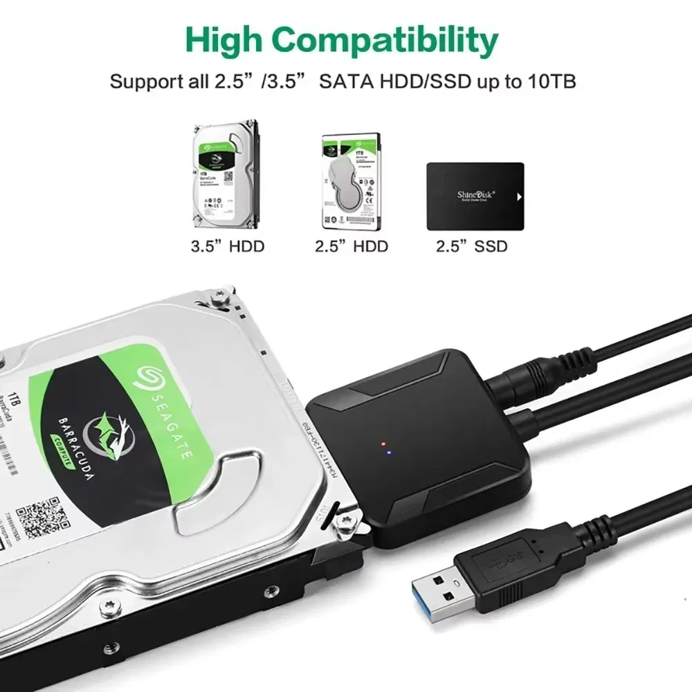 Câble adaptateur SATA III vers USB 3.0 pour disque dur et SSD 2,5" et 3,5", avec alimentation 12 V / 2 A 5