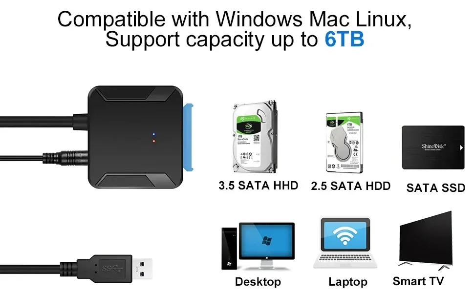 Adaptateur SATA vers USB 3.0 en situation d'utilisation