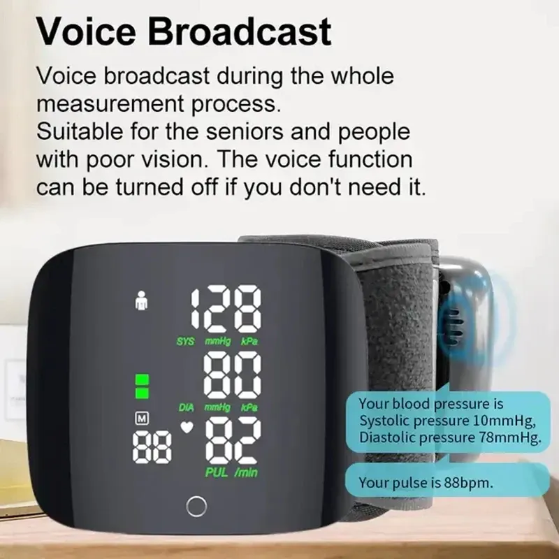 Tensiomètre de poignet numérique rechargeable, moniteur de pression artérielle et de fréquence cardiaque 5