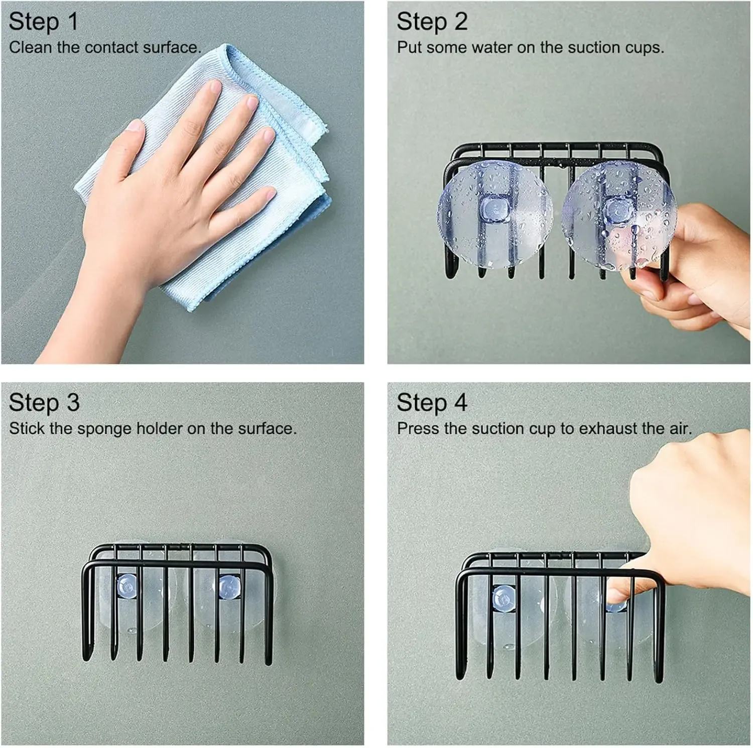 Porte-éponge pour évier de cuisine en acier inoxydable à ventouse, organisateur mural 3