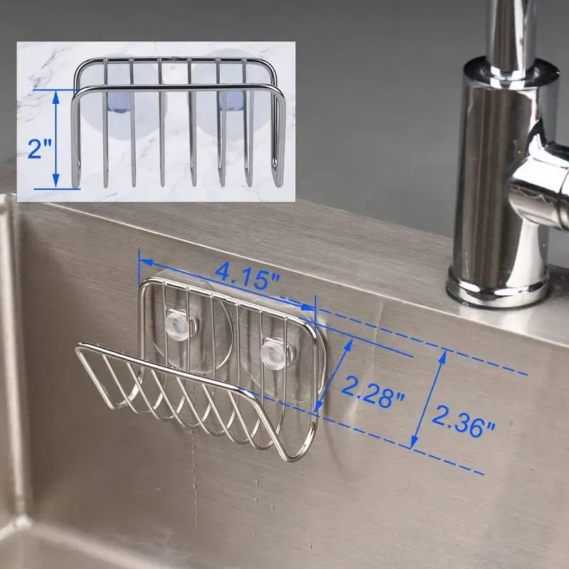 Porte-éponge pour évier de cuisine en acier inoxydable à ventouse, organisateur mural 6