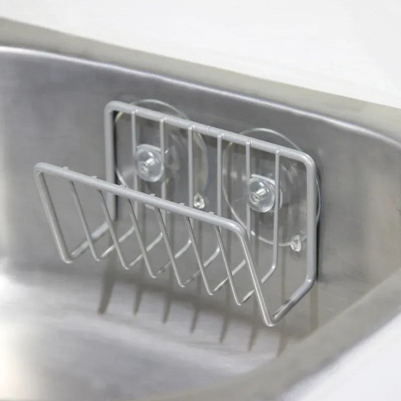 Porte-éponge pour évier de cuisine en acier inoxydable à ventouse, organisateur mural 9