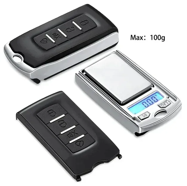 Balance de poche numérique en forme de clé de voiture, précision 0,01 g, capacité 100 g / 200 g, écran LCD 7