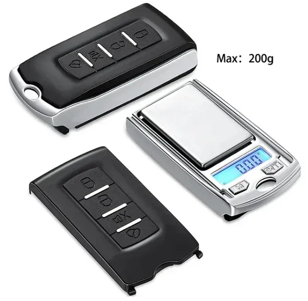 Balance de poche numérique en forme de clé de voiture, précision 0,01 g, capacité 100 g / 200 g, écran LCD 8