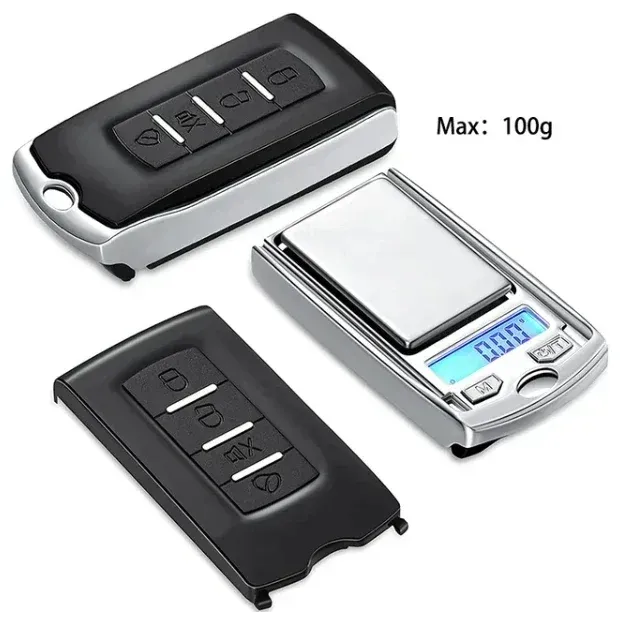 Balance de poche numérique en forme de clé de voiture, précision 0,01 g, capacité 100 g / 200 g, écran LCD 10