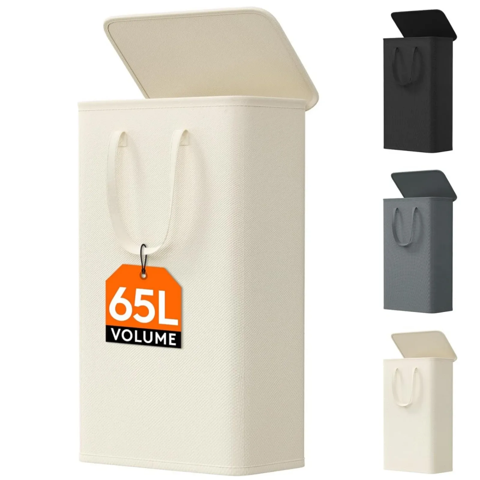 Panier à linge couvert 65 L grande capacité, design compact et portable pour salle de bain