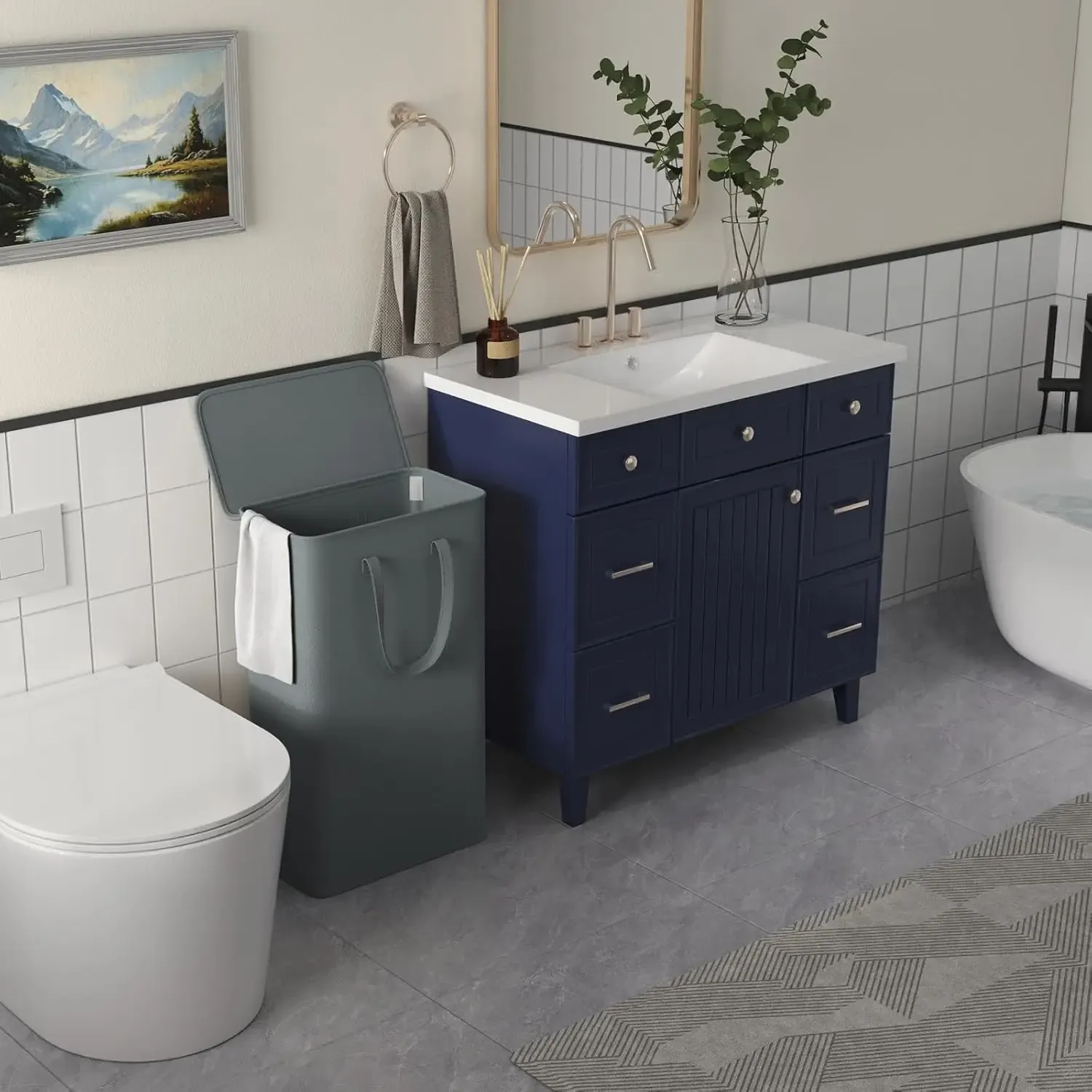 Panier à linge couvert 65 L grande capacité, design compact et portable pour salle de bain 4