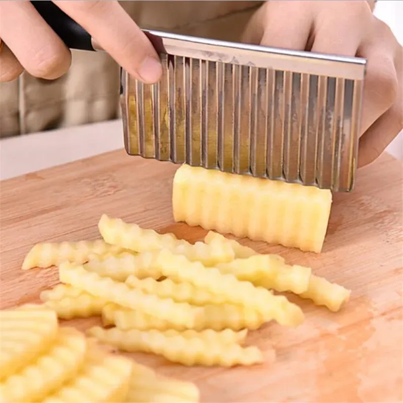 Coupe-frites à pommes de terre en acier inoxydable, coupe-légumes et fruits à lame ondulée 3