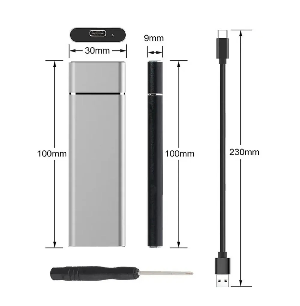 Boîtier de disque dur M.2 en alliage d'aluminium, boîtier de disque dur externe à clé B, interface USB-C, compatible protocoles SATA et NVMe 4