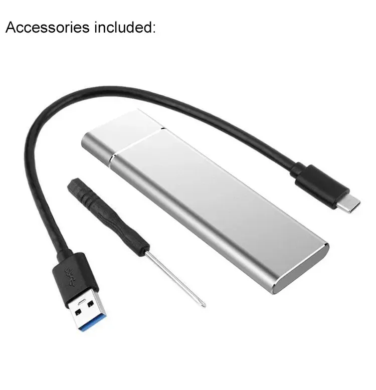 Boîtier de disque dur M.2 en alliage d'aluminium, boîtier de disque dur externe à clé B, interface USB-C, compatible protocoles SATA et NVMe 6