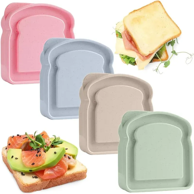 Récipient à sandwich en forme de toast avec couvercle, boîte à déjeuner réutilisable pour le camping, les pique-niques et les étudiants, lot de 4 - Image 1