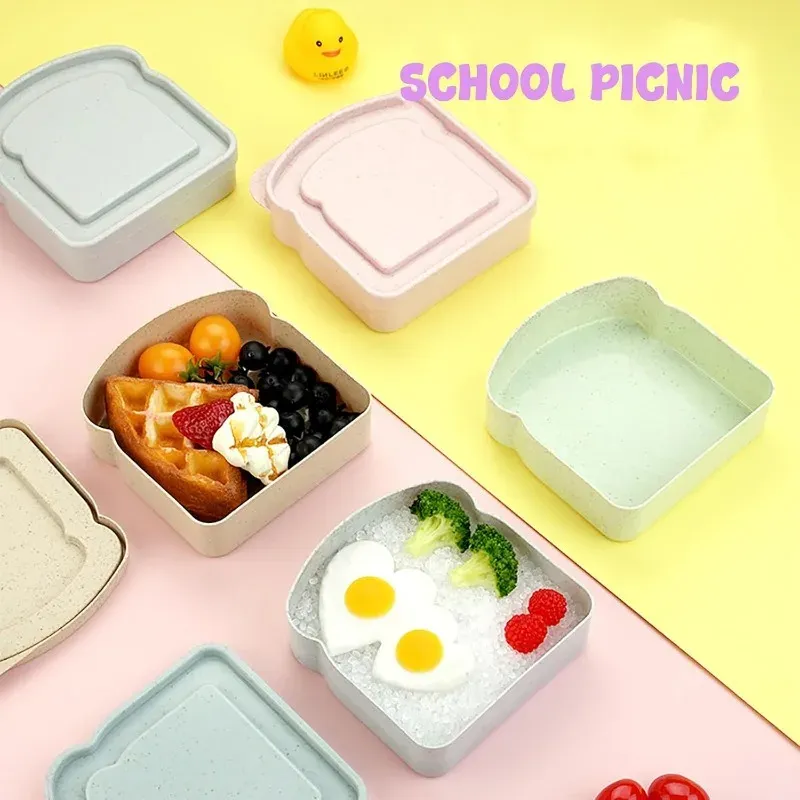 Récipient à sandwich en forme de toast avec couvercle, boîte à déjeuner réutilisable pour le camping, les pique-niques et les étudiants, lot de 4 3