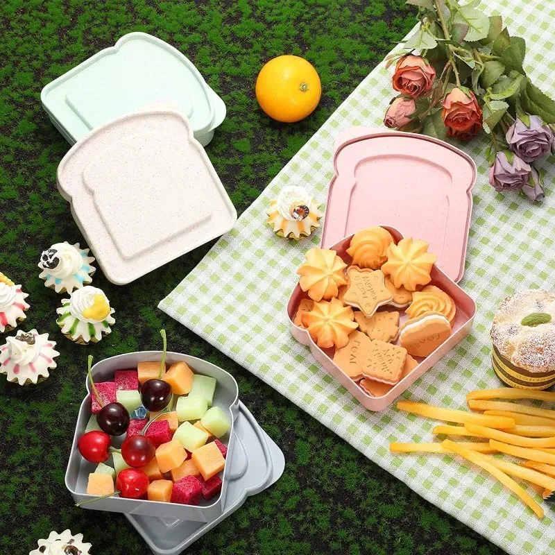 Récipient à sandwich en forme de toast avec couvercle, boîte à déjeuner réutilisable pour le camping, les pique-niques et les étudiants, lot de 4 2