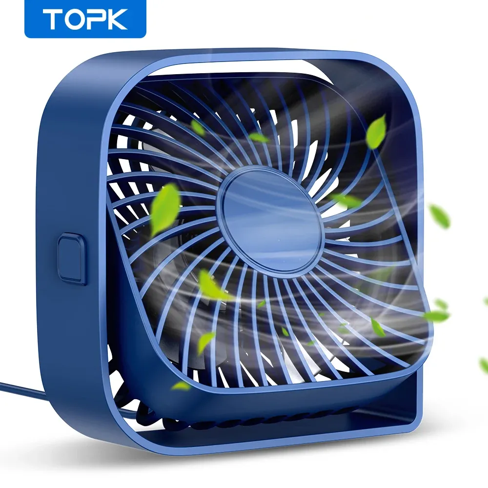 TOPK Mini ventilateur portable USB, ventilateur de bureau à poser, flux d'air puissant et fonctionnement silencieux, 3 vitesses, rotation à 360°, ventilateur sur pied pour chambre et maison - Image 1