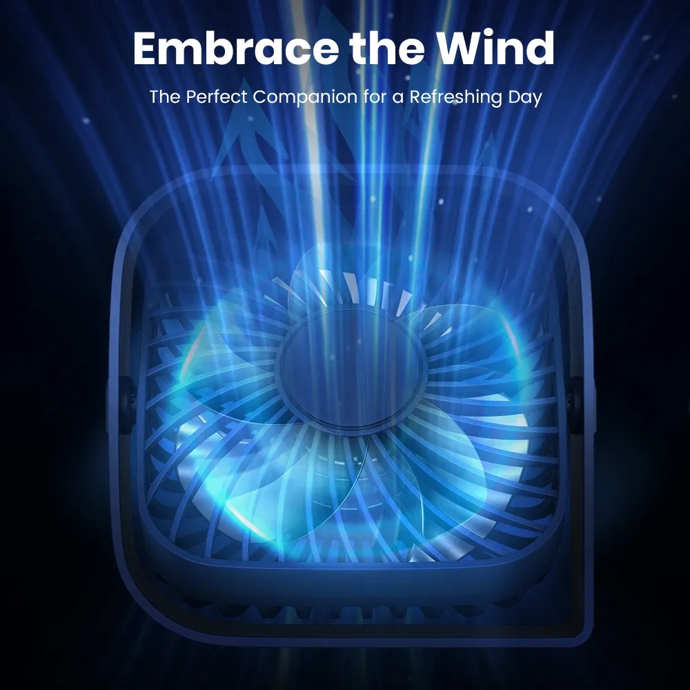 TOPK Mini ventilateur portable USB, ventilateur de bureau à poser, flux d'air puissant et fonctionnement silencieux, 3 vitesses, rotation à 360°, ventilateur sur pied pour chambre et maison 3
