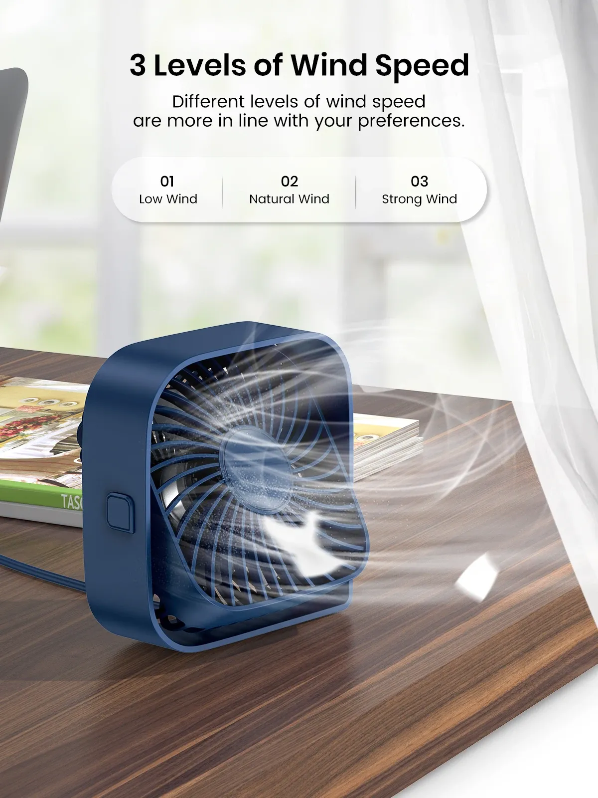 TOPK Mini ventilateur portable USB, ventilateur de bureau à poser, flux d'air puissant et fonctionnement silencieux, 3 vitesses, rotation à 360°, ventilateur sur pied pour chambre et maison 2