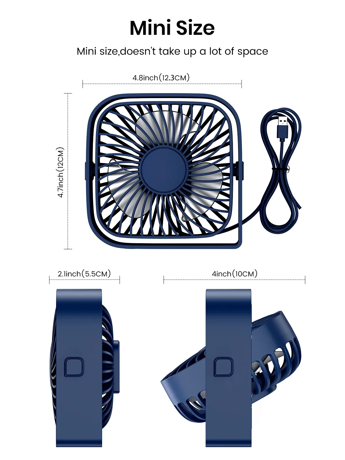 TOPK Mini ventilateur portable USB, ventilateur de bureau à poser, flux d'air puissant et fonctionnement silencieux, 3 vitesses, rotation à 360°, ventilateur sur pied pour chambre et maison 4