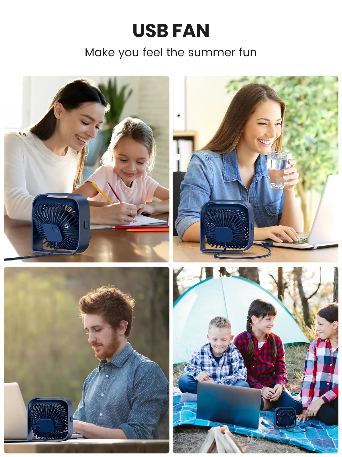 TOPK Mini ventilateur portable USB, ventilateur de bureau à poser, flux d'air puissant et fonctionnement silencieux, 3 vitesses, rotation à 360°, ventilateur sur pied pour chambre et maison 6