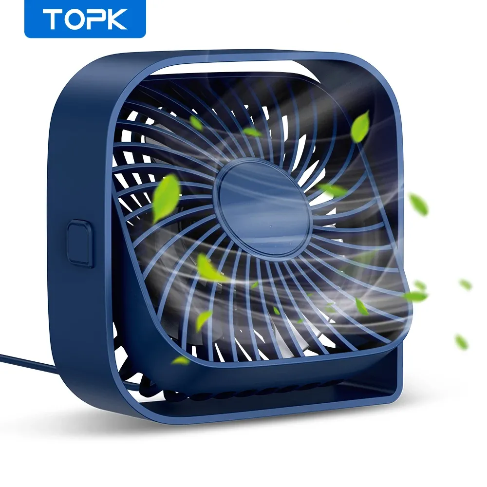 TOPK Mini ventilateur portable USB, ventilateur de bureau à poser, flux d'air puissant et fonctionnement silencieux, 3 vitesses, rotation à 360°, ventilateur sur pied pour chambre et maison 9