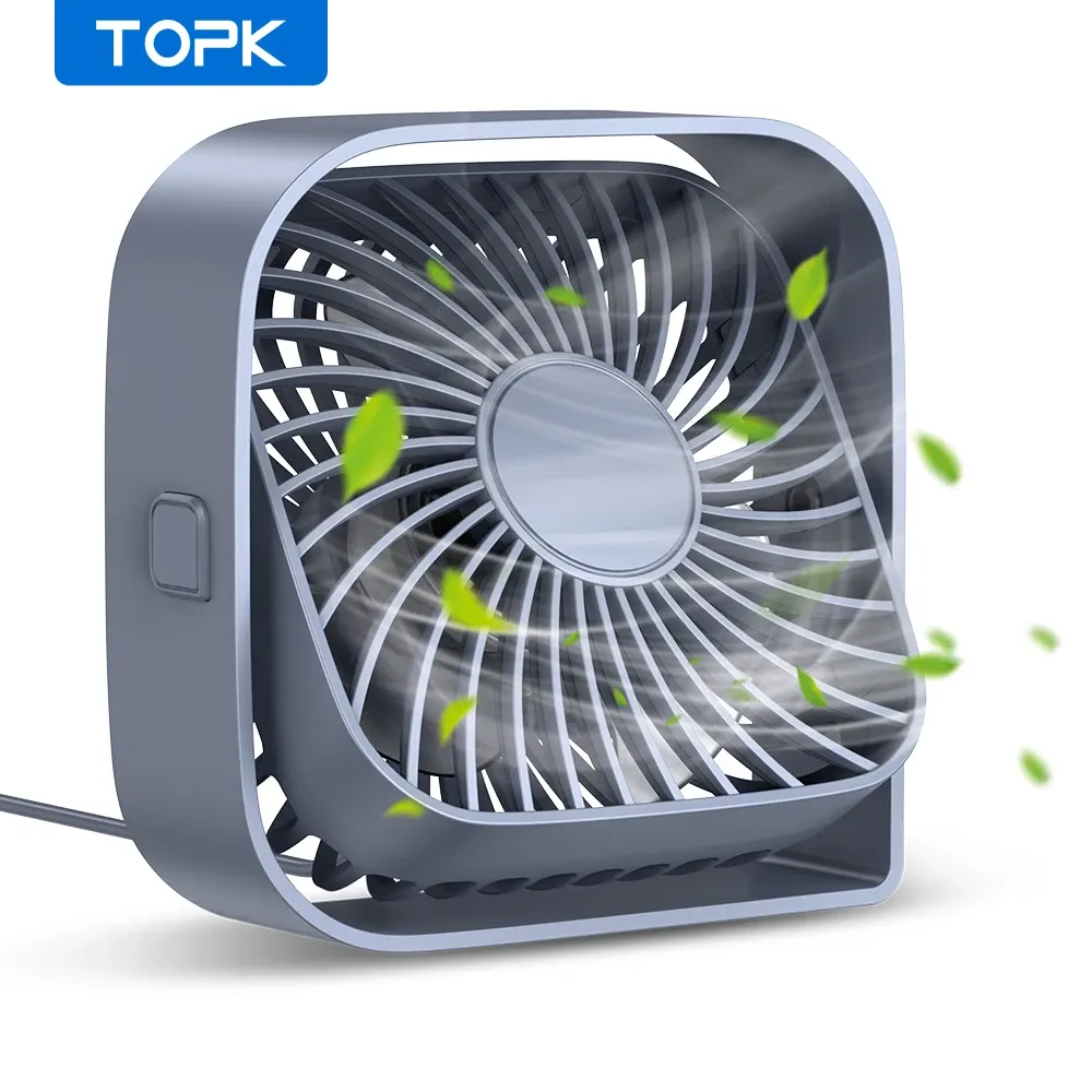 TOPK Mini ventilateur portable USB, ventilateur de bureau à poser, flux d'air puissant et fonctionnement silencieux, 3 vitesses, rotation à 360°, ventilateur sur pied pour chambre et maison 7