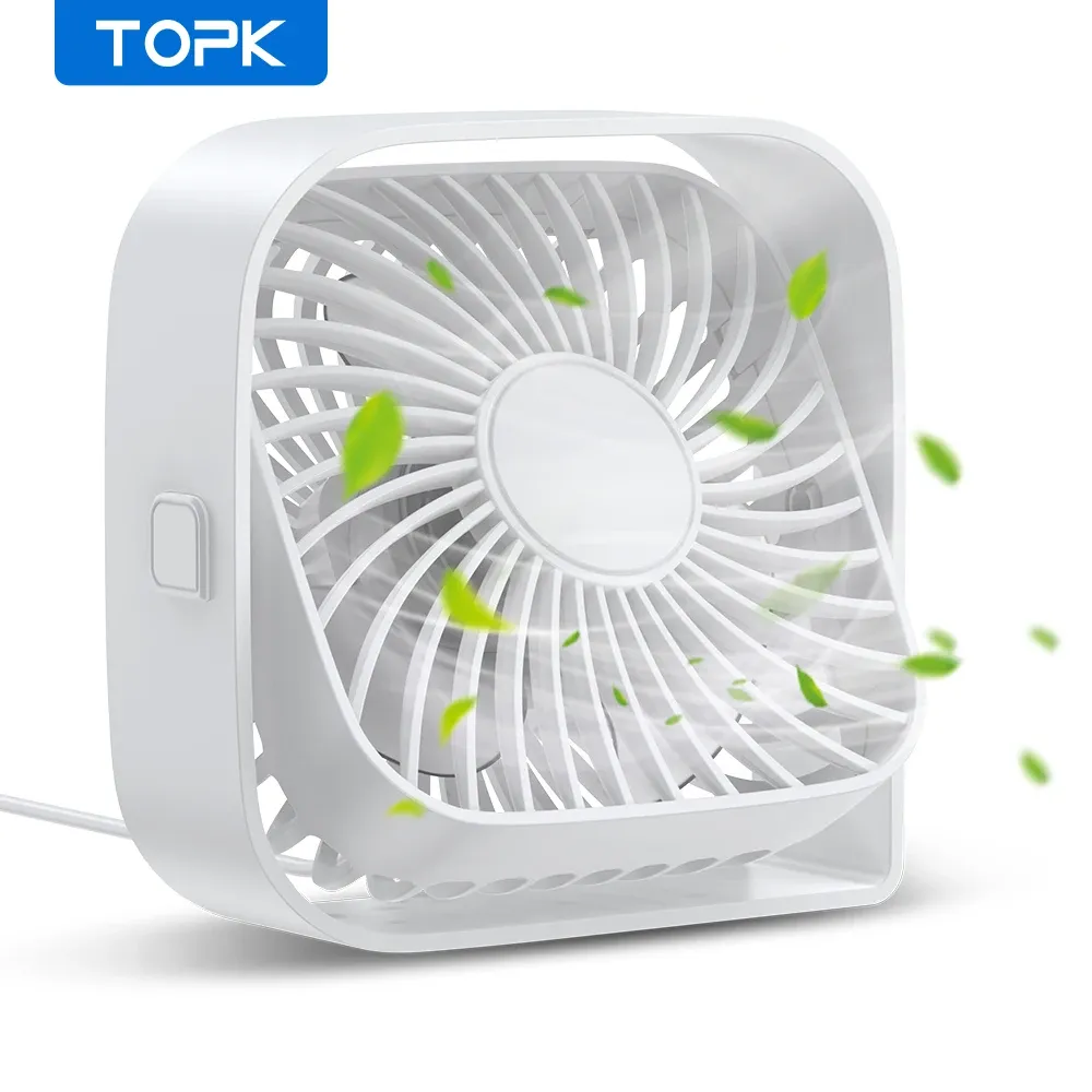 TOPK Mini ventilateur portable USB, ventilateur de bureau à poser, flux d'air puissant et fonctionnement silencieux, 3 vitesses, rotation à 360°, ventilateur sur pied pour chambre et maison 10