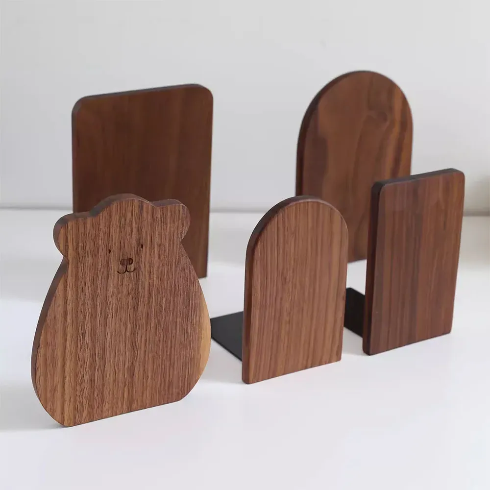 Serre-livres en bois naturel pour bureau et maison 3