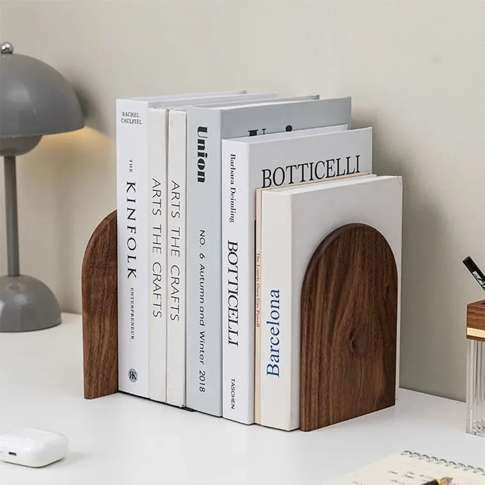 Serre-livres en bois naturel pour bureau et maison 5