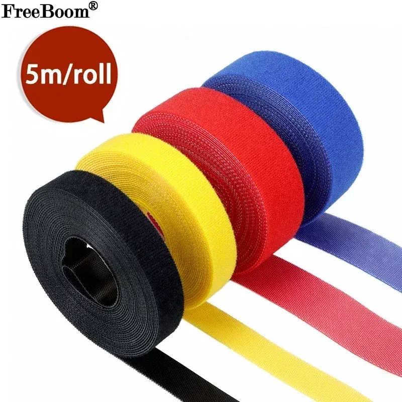 Rouleau d'attaches de câble réutilisables, 5 m, boucles de fixation auto-adhésives, clips de support de câble, organisateur de sangles en nylon pour bricolage - Image 1