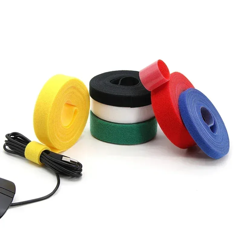 Rouleau d'attaches de câble réutilisables, 5 m, boucles de fixation auto-adhésives, clips de support de câble, organisateur de sangles en nylon pour bricolage 5