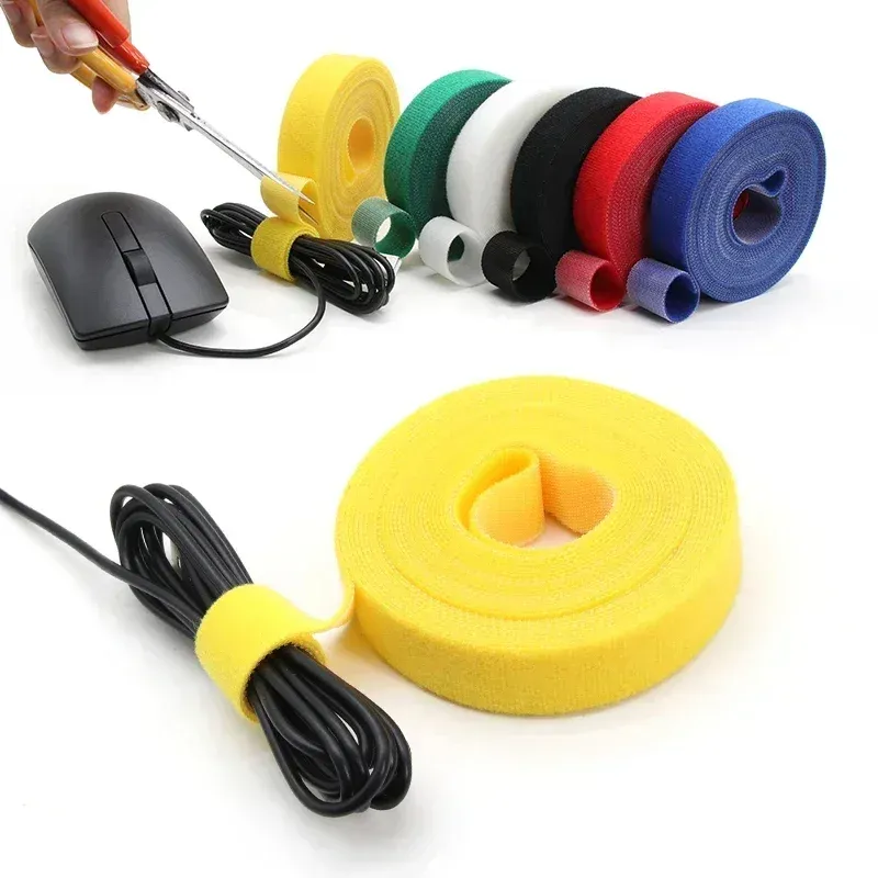 Rouleau d'attaches de câble réutilisables, 5 m, boucles de fixation auto-adhésives, clips de support de câble, organisateur de sangles en nylon pour bricolage 6