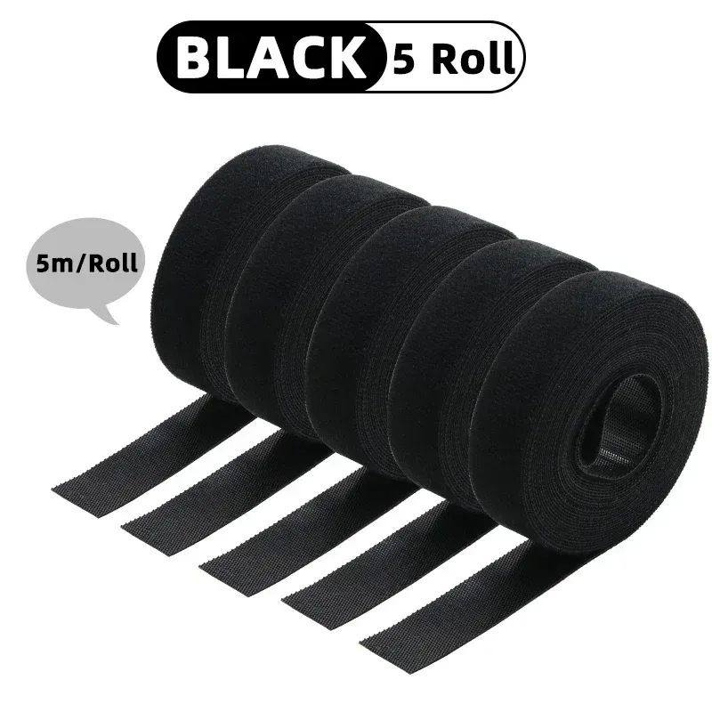 Rouleau d'attaches de câble réutilisables, 5 m, boucles de fixation auto-adhésives, clips de support de câble, organisateur de sangles en nylon pour bricolage 22
